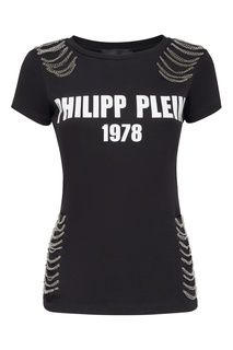 Черная футболка с принтом и цепочками Philipp Plein
