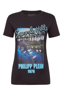Черная футболка с фотопринтом и стразами Philipp Plein