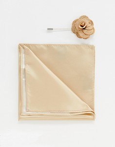Булавка на лацкан с цветком и платок для пиджака Gianni Feraud - Коричневый