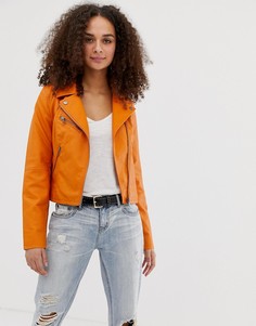 Оранжевая байкерская куртка из искусственной кожи Only - Оранжевый