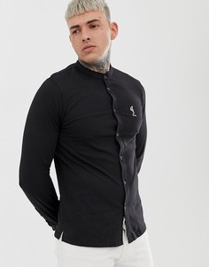 Черная трикотажная рубашка с воротником на пуговице и логотипом Religion - Черный