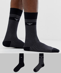 Набор из 2 пар черных носков в полоску с логотипом Emporio Armani - Черный