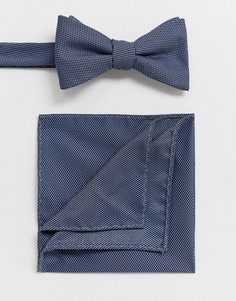 Синий фактурный галстук-бабочка и платок-паше Selected Homme - Темно-синий