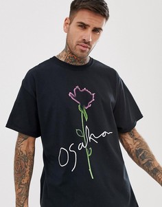 Черная свободная футболка с принтом Osaka boohooMAN - Черный