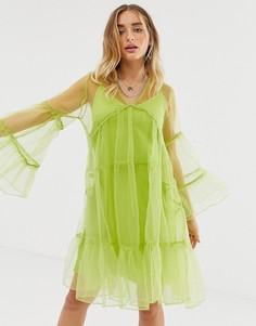 Прозрачное oversize-платье миди с пуговицами спереди Sacred Hawk - Зеленый