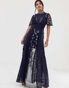 Темно-синее кружевное платье макси с вышивкой Amelia Rose - Темно-синий