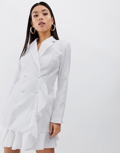 Белое платье-блейзер мини с оборкой PrettyLittleThing - Белый