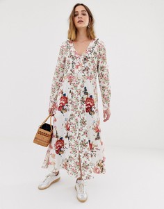 Платье миди в винтажном стиле с комбинированным принтом Leon & Harper - Мульти