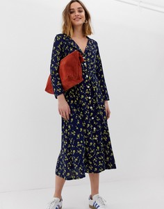 Платье миди на пуговицах с цветочным принтом Leon & Harper - Темно-синий