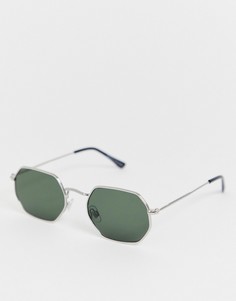 Солнцезащитные очки в шестигранной оправе серебристого цвета Bershka - Серебряный