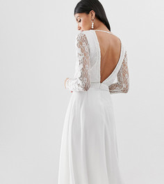 Белое платье миди с вышивкой, длинными рукавами и глубоким вырезом на спине Amelia Rose Tall - Белый