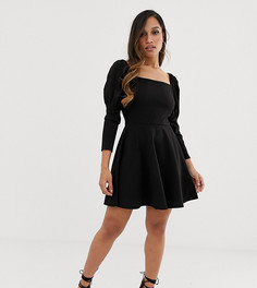 Короткое приталенное платье с пышными рукавами ASOS DESIGN Petite - Черный