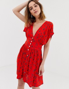 Платье на пуговицах с цветочным принтом Leon & Harper - Красный