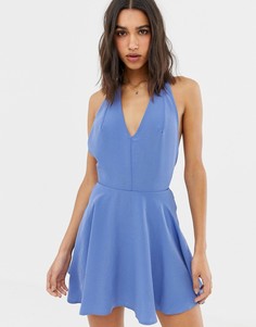 Приталенное платье с расклешенной юбкой Love - Синий
