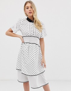Платье миди в горошек в винтажном стиле C by Cubic - Белый