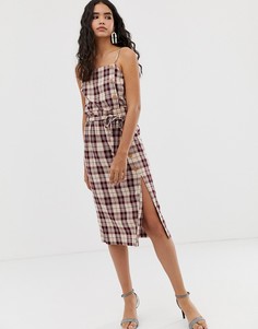 Юбка-миди в клетку с присборенной талией Miss Selfridge - Красный