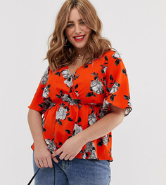 Красная блузка с запахом и цветочным принтом Simply Be - Мульти