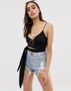 Кроп-топ с завязкой спереди и кольцом ASOS DESIGN - Черный