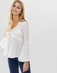 Белая блузка с рукавами клеш и оборками Brave Soul - Белый