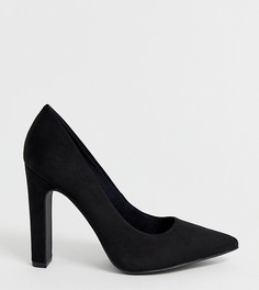 Черные остроносые туфли-лодочки на блочном каблуке New Look Wide Fit - Черный