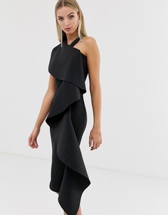 Черное платье миди с халтером и большими оборками Lavish Alice - Черный