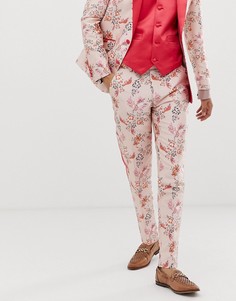 Жаккардовые розовые брюки скинни с цветочным принтом и полосками по бокам ASOS EDITION - Розовый