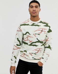 Серовато-белый свитшот с круглым вырезом и камуфляжным принтом Fred Perry - Белый