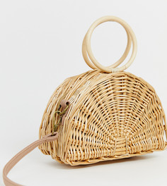 Соломенная сумка-полумесяц с круглой ручкой и наплечным ремнем South Beach - Бежевый