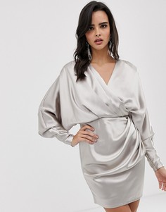 Атласное платье мини с запахом ASOS EDITION - Серебряный