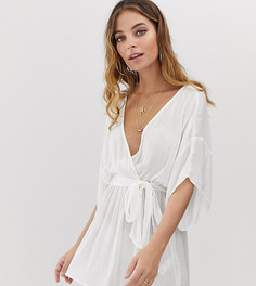 Белая пляжная накидка с глубоким вырезом и рукавами-кимоно ASOS DESIGN Petite - Белый