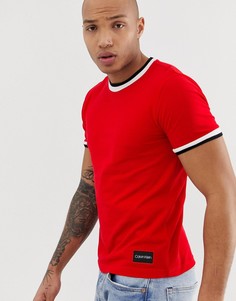 Красная футболка пике с круглым вырезом и кантом Calvin Klein - Красный