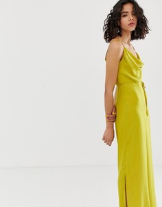 Желтый атласный комбинезон со свободным воротом River Island - Желтый
