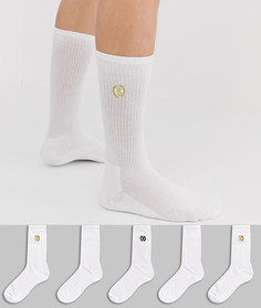 Набор из 5 пар белых носков с золотистым вышитым логотипом River Island - Белый