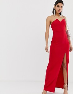 Платье-бандо макси с разрезом AX Paris - Красный
