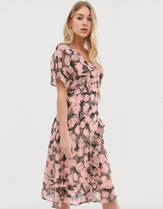 Платье миди с цветочным принтом C by Cubic - Розовый