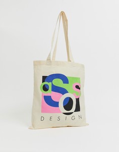 Бежевая сумка-тоут с абстрактным принтом ASOS DESIGN unisex - Кремовый