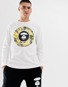 Белый лонгслив с большим логотипом AAPE By A Bathing Ape - Белый