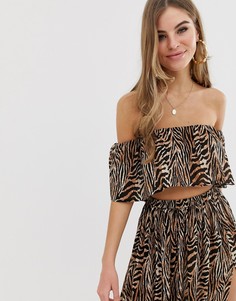 Пляжный топ с оборкой и звериным принтом ASOS DESIGN - Мульти