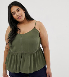 Топ на бретелях с кружевными вставками и кольцом ASOS DESIGN Curve - Зеленый