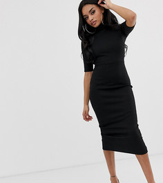 Платье миди в рубчик с вырезом на спине Fashion Union Petite - Черный