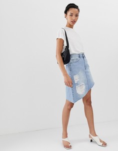 Асимметричная джинсовая юбка с необработанным подолом Dr Denim - Синий