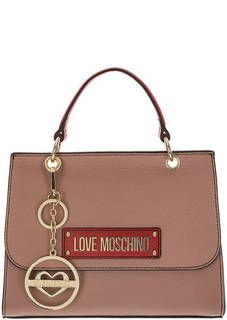 Розовая кожаная сумка с короткой ручкой Love Moschino