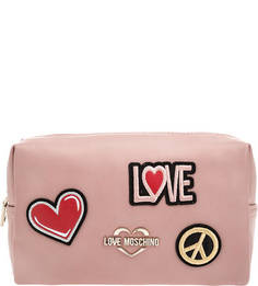 Розовая косметичка с нашивками Love Moschino