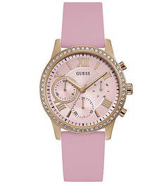 Кварцевые часы с розовым силиконовым ремешком Guess
