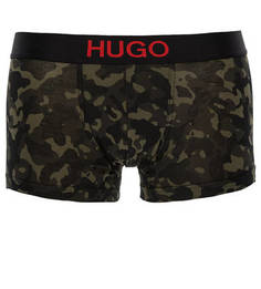 Трусы-боксеры цвета хаки с камуфляжным принтом Hugo