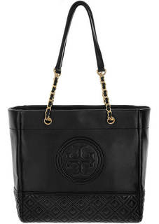 Кожаная сумка черного цвета с одним отделом на молнии Tory Burch