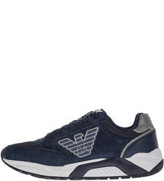 Синие замшевые кроссовки с текстильными вставками EA7