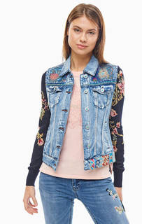 Короткая джинсовая куртка с трикотажными рукавами Desigual