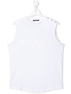 Balmain Kids топ без рукавов с принтом логотипа