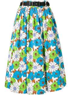 Prada юбка с поясом и цветочным принтом